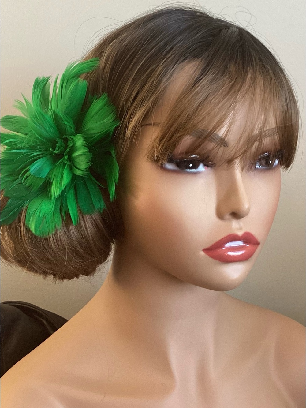 Green Feather Fascinator Hair Clip. Handmade in the USA. - Picture 4 of 6